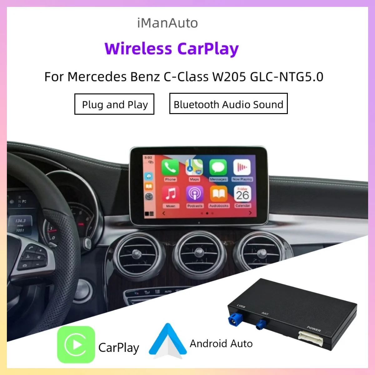 iManAuto Wireless CarPlay Adapter Android Auto Module For Mercedes Benz A B C CLA CLS GLA GLK SLK ML GL NTG4.5/4.7 NTG5.0System