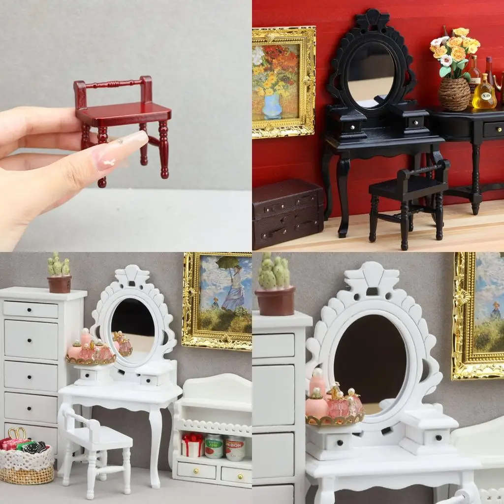 

581F подробный 1/12 шкала деревянная модель мебели для комода спальни и пары сидений