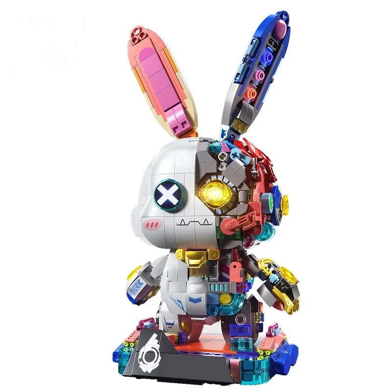 1377PCS Building Blocks LED Light Up Robot Rabbit Model Creative DIY Animal Kids Toy Gifts Adults Home Desk Decor Rabbit Bricks