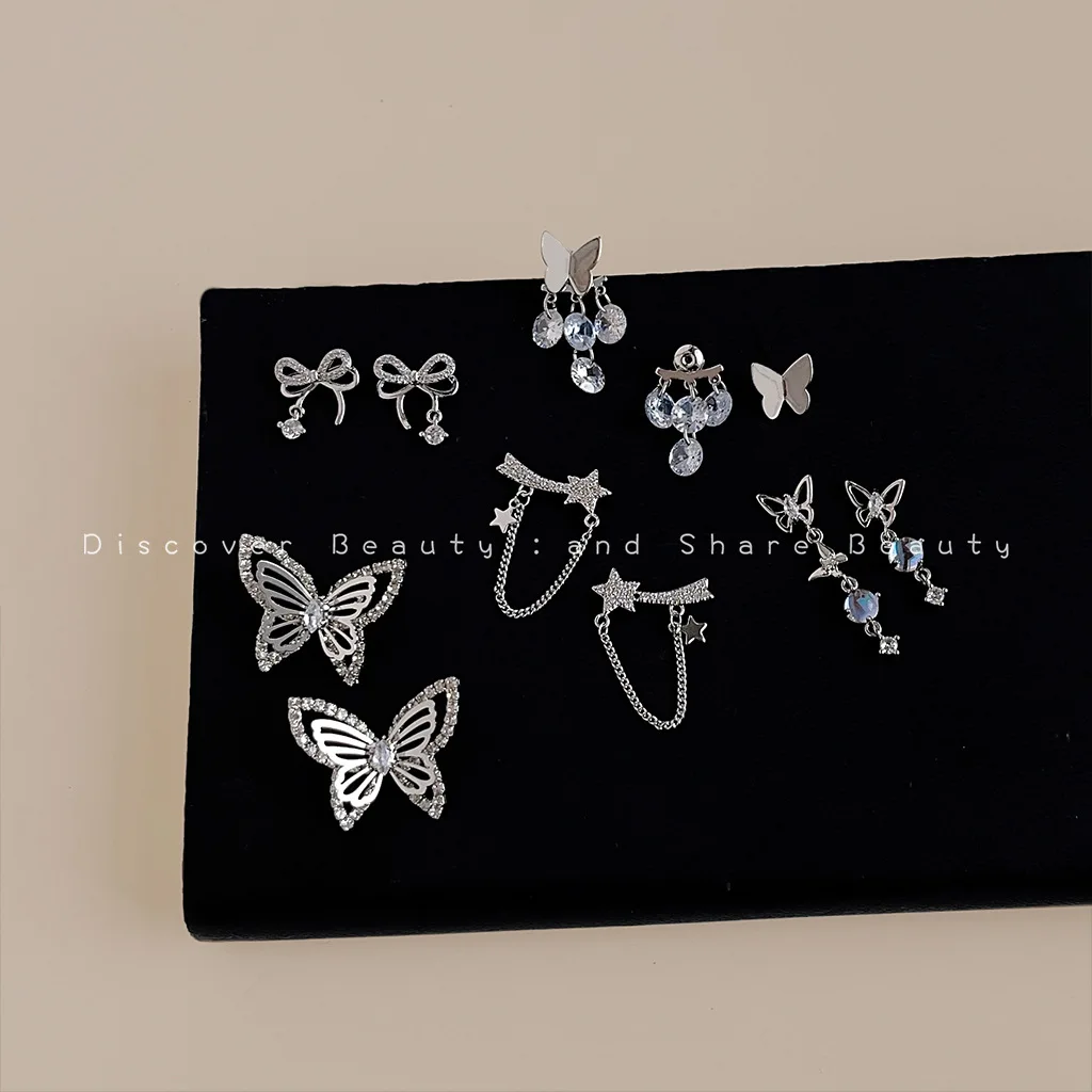 

DIY accessories Light luxury high-end zircon butterfly earrings personalized trendy sweet cool style bow stud earrings niche fas