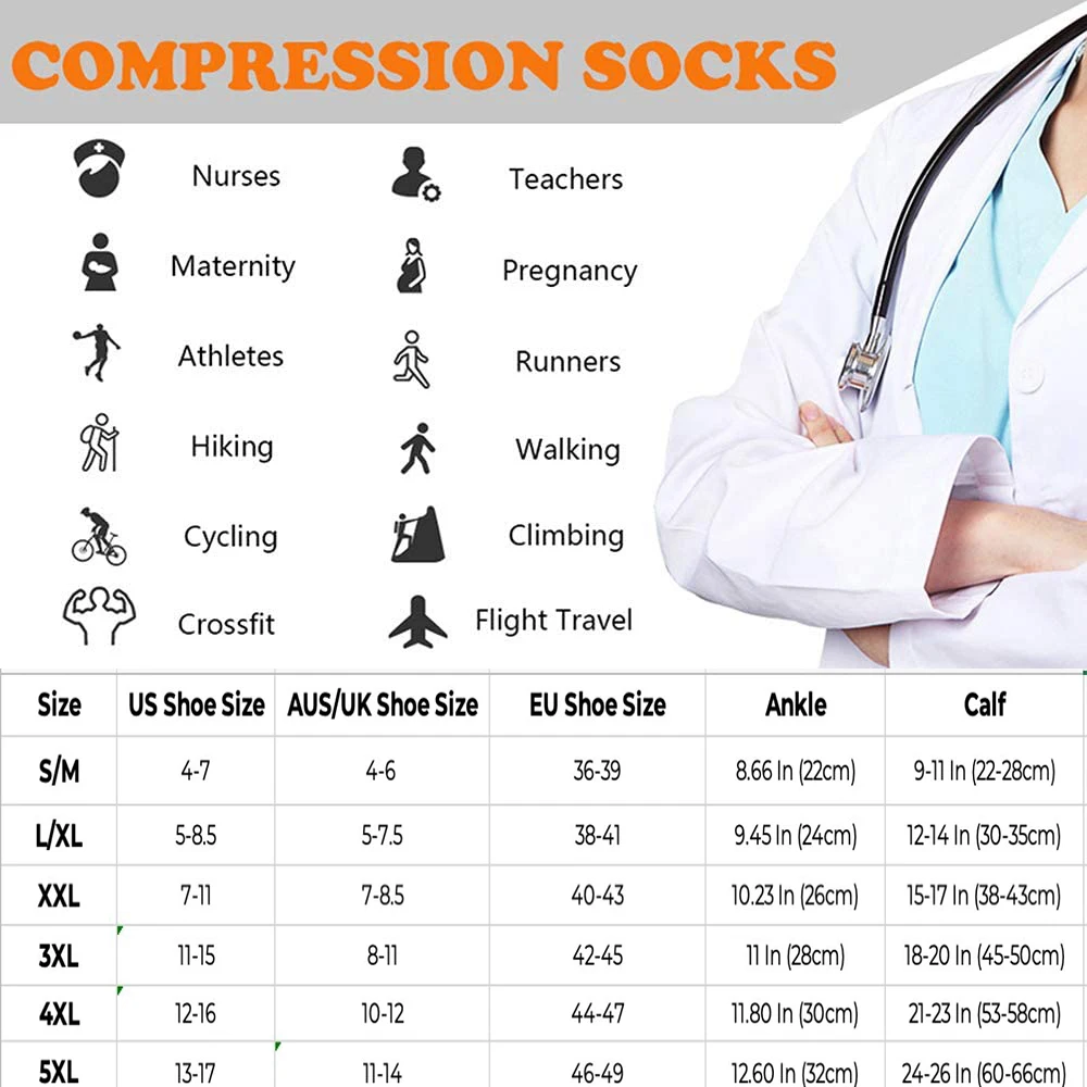 Brothock 3 Pairs Compression Socks for Women & Men 20-30 mmHg Comfortable Athletic Nylon Medical Nursing Stockings Sport Running