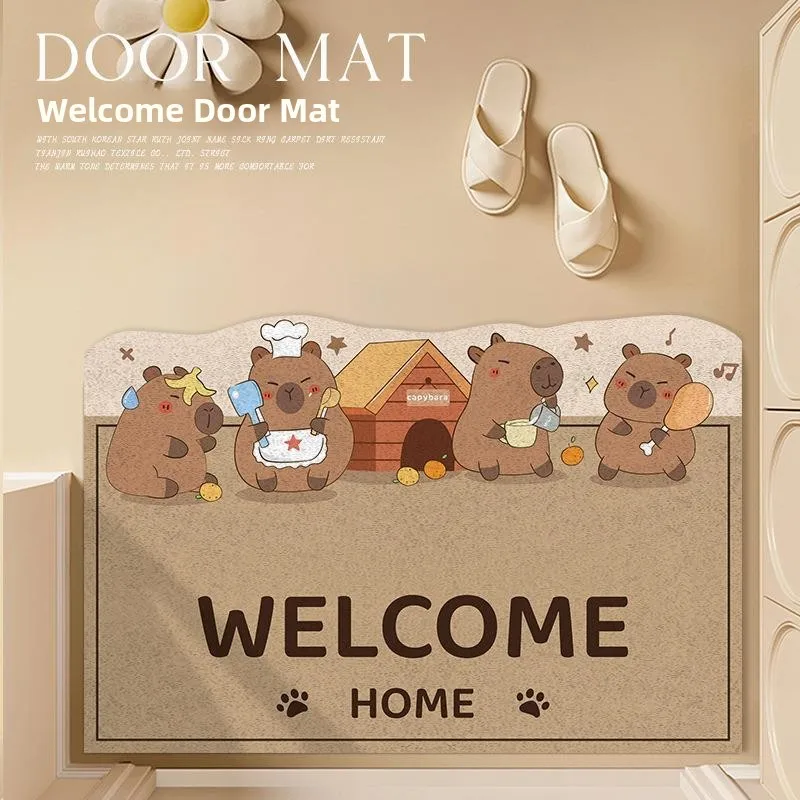 

Thickened Cartoon Door Mat Customizable Outdoor Home Entrance Mat Dirt Resistant Woven Circle PVC Material Stripe Pattern