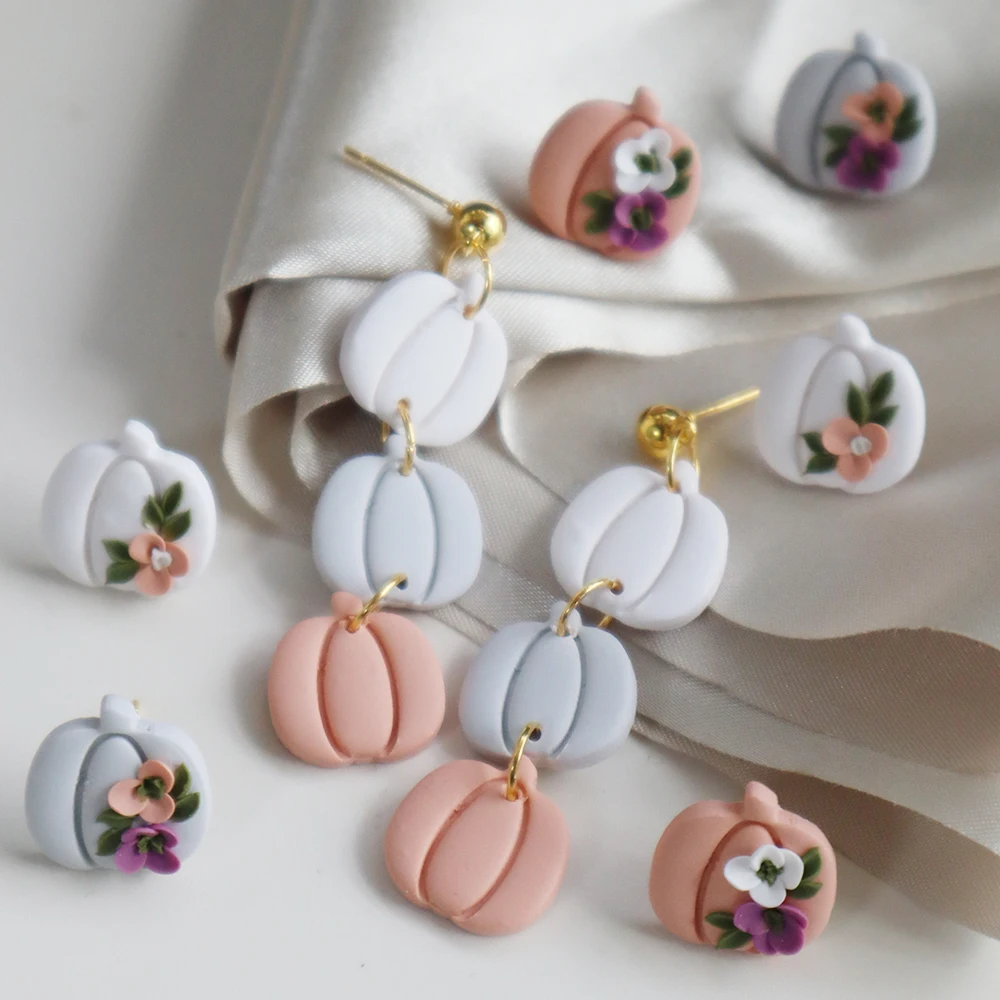 2024 New Fashion Halloween Pumpkin Flower Stud Earring Trendy Pumpkin Dangle Earrings Polymer Clay Pendant Earrings Jewelry Gift