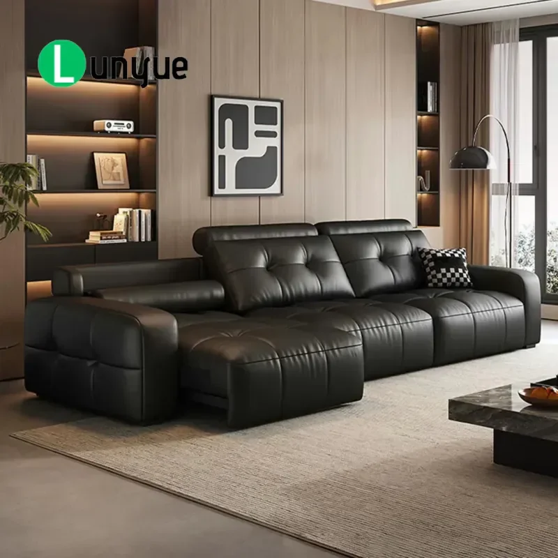 Modern Electric Sectional Sofa Bed Set Genuine Leather Three-Seater Modular Easy Legs Installation Commercial/Apartment/Villa