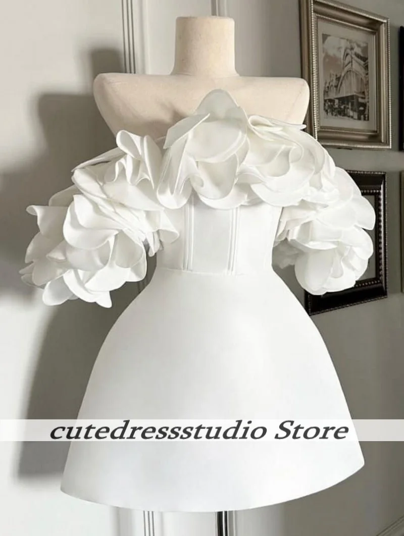 Chic African White Ruffle Wedding Dresses 2025 Designer Strapless Mini Birthday Party Dress Short Bridal Gowns Female Customized