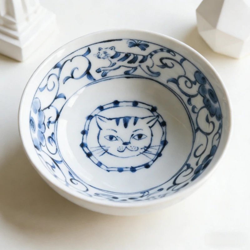 

Японская керамическая миска для супа в форме милого котика, большая, красивая, с подглазурной росписью, для домашнего использования