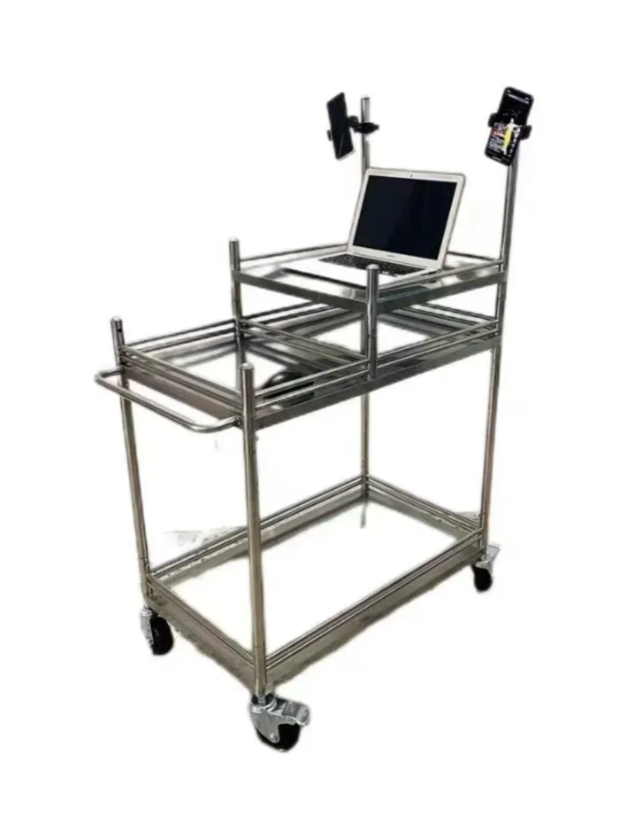 

Stainless steel outdoor internet celebrity live streaming cart disassembly, portable display rack, stall cart, promotion table