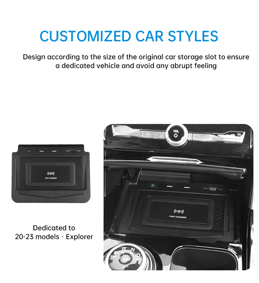 MOCENDO For Ford Explorer 2020-2022 LHD Car Phone Holder Wireless Charger Fast Charging 15W Trim