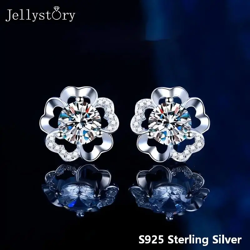 JellyStory Vintage Plum Blossom Earrings Valentines Day Love Gift for Her S925 Sterling Silver Moissanite Meaningful Jewelry