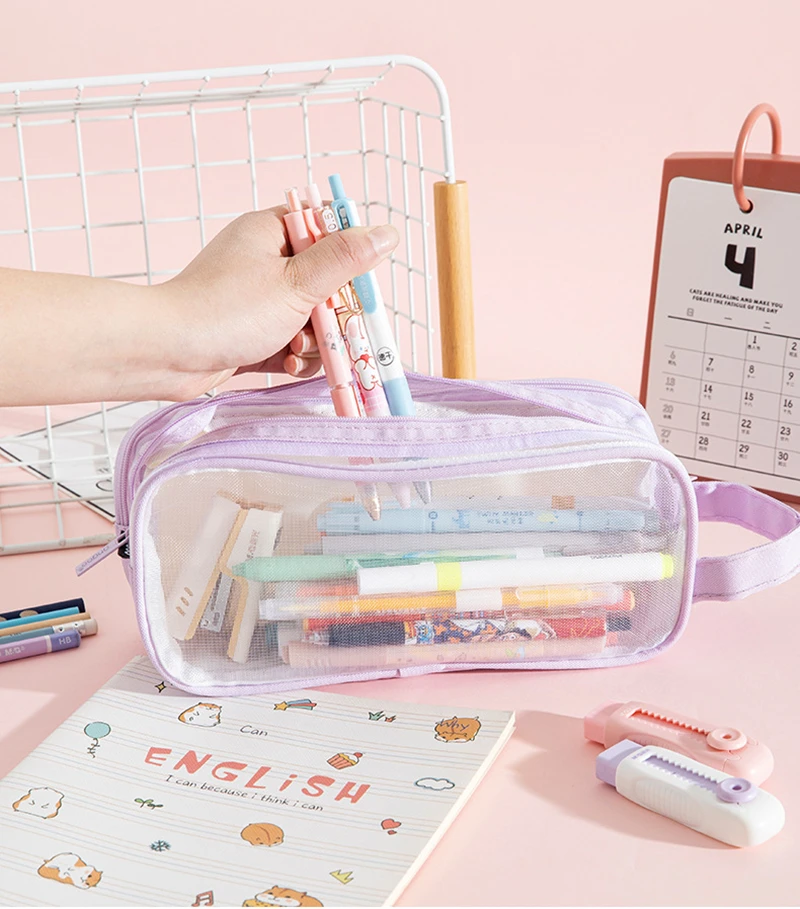 Transparent Pencil Case Simple Stationery Bag Cute Cosmetic Bag Large-capacity Student Study Supplies Office Supplies