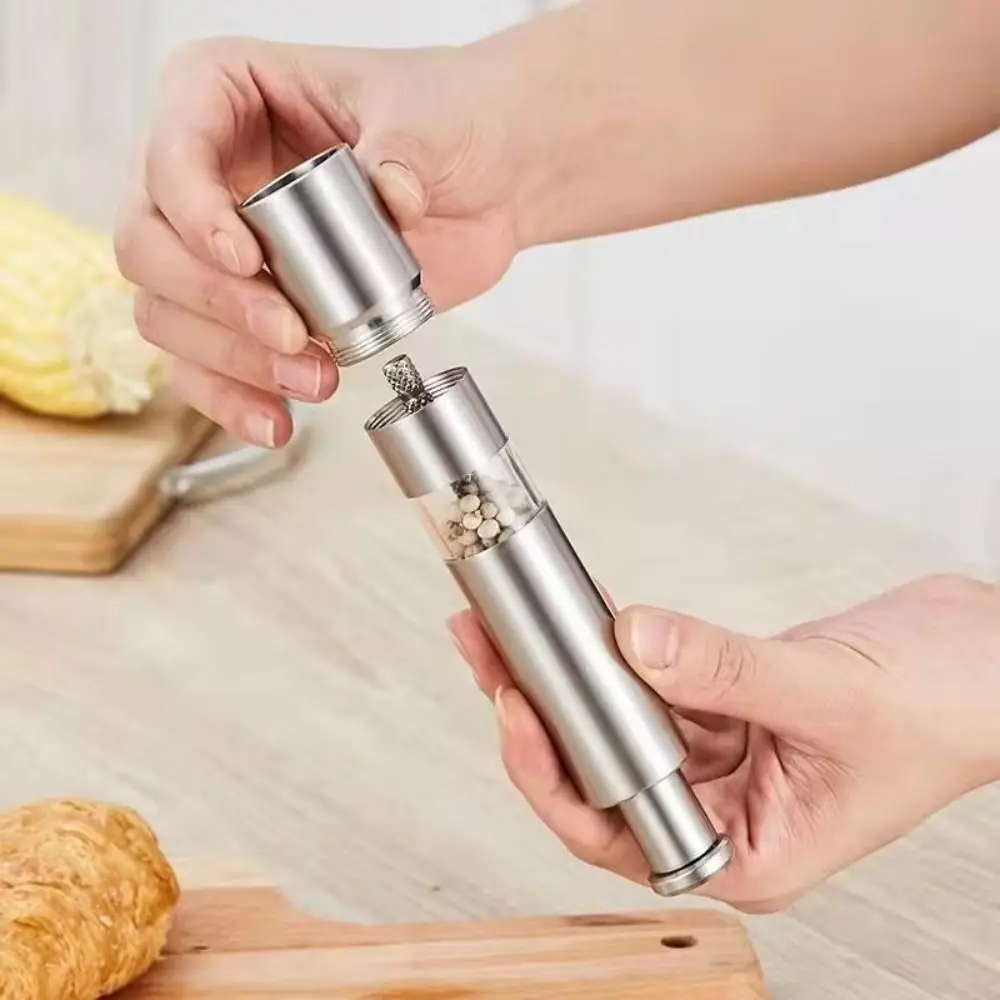 Stainless Steel Salt Grinder Hand Operation Thumb Push Button Spice Grinder Efficient Grinding One-Hand Operation Pepper Grinder