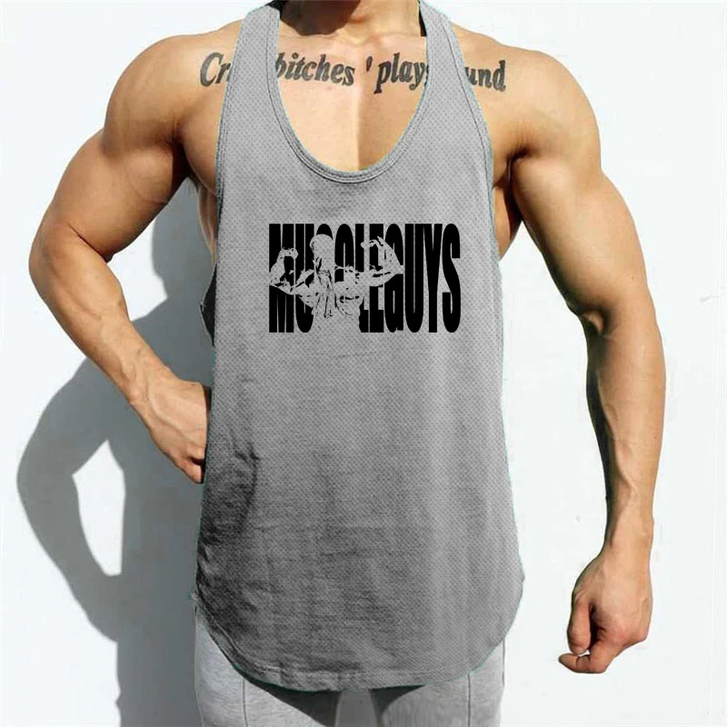 

Gym Mens Stringer Tank Top Bodybuilding Fitness Singlets Muscle Quick Dry Vest Basketball Loose Running Tank Tops Clothes