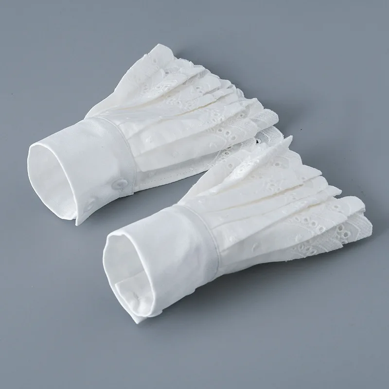 Big Lapel Crochet White Fake Collars+ Fake Cuff Sleeved for Woman Removable Shirt Collar White Detachable Collar for Girls