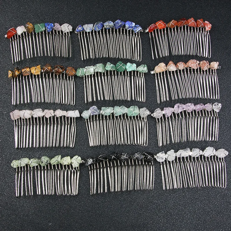 

Genuine Irregular Raw Stone Mineral Natural Crystal Hair Comb 1pc Handmade Iron Wire Wrape Hair Accessories For Women Wholesale