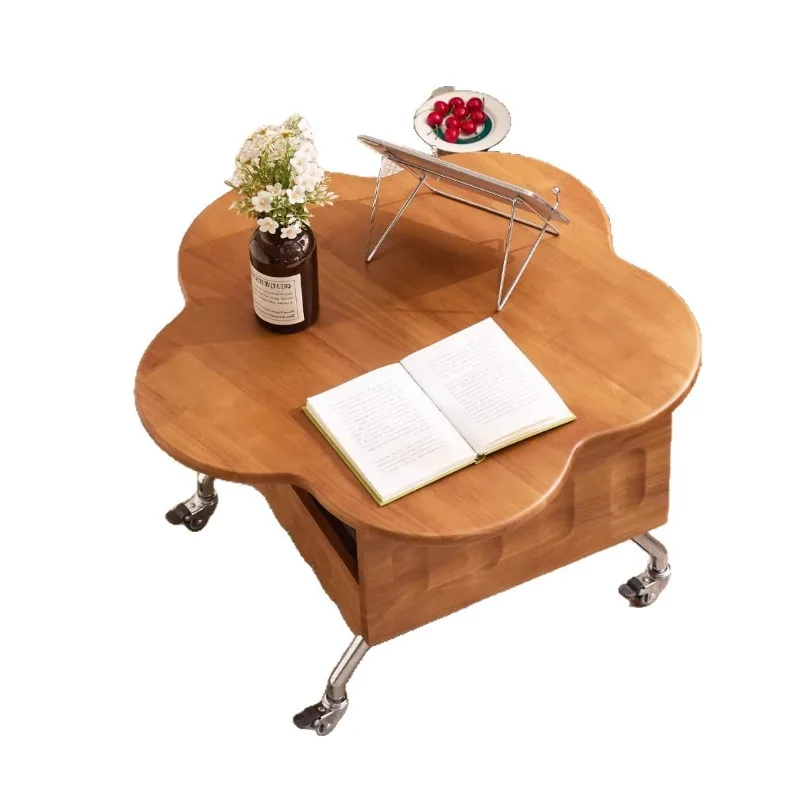 

Bedside storage coffee table French medieval solid wood sofa lace tea table movable lift