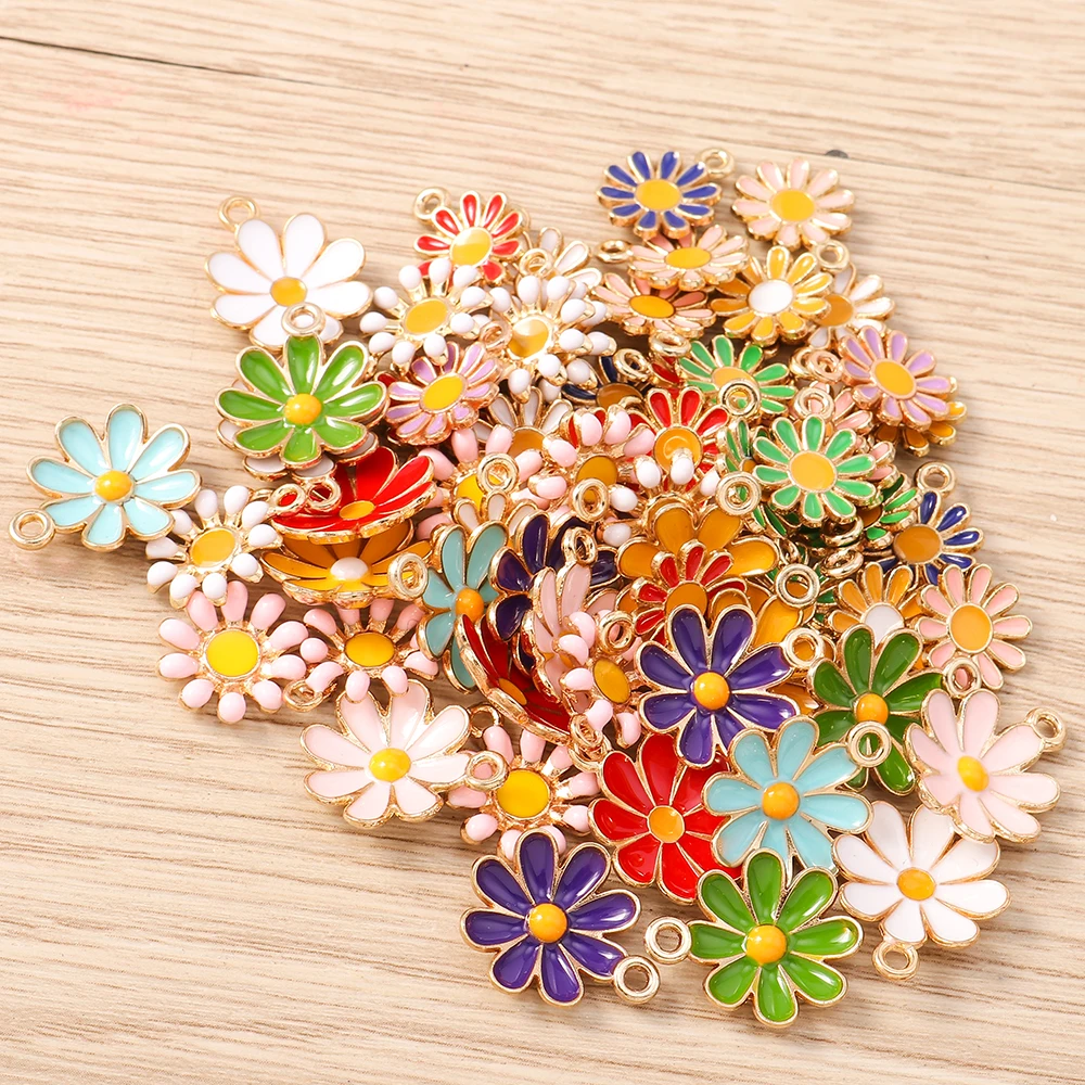 Tusember 10 Stück vergoldete, bunte, niedliche Gänseblümchen-Anhänger für DIY-Schlüsselanhänger, Ohrringe, Armbänder, Schmuckherstellung und Zubehör – Detail 5