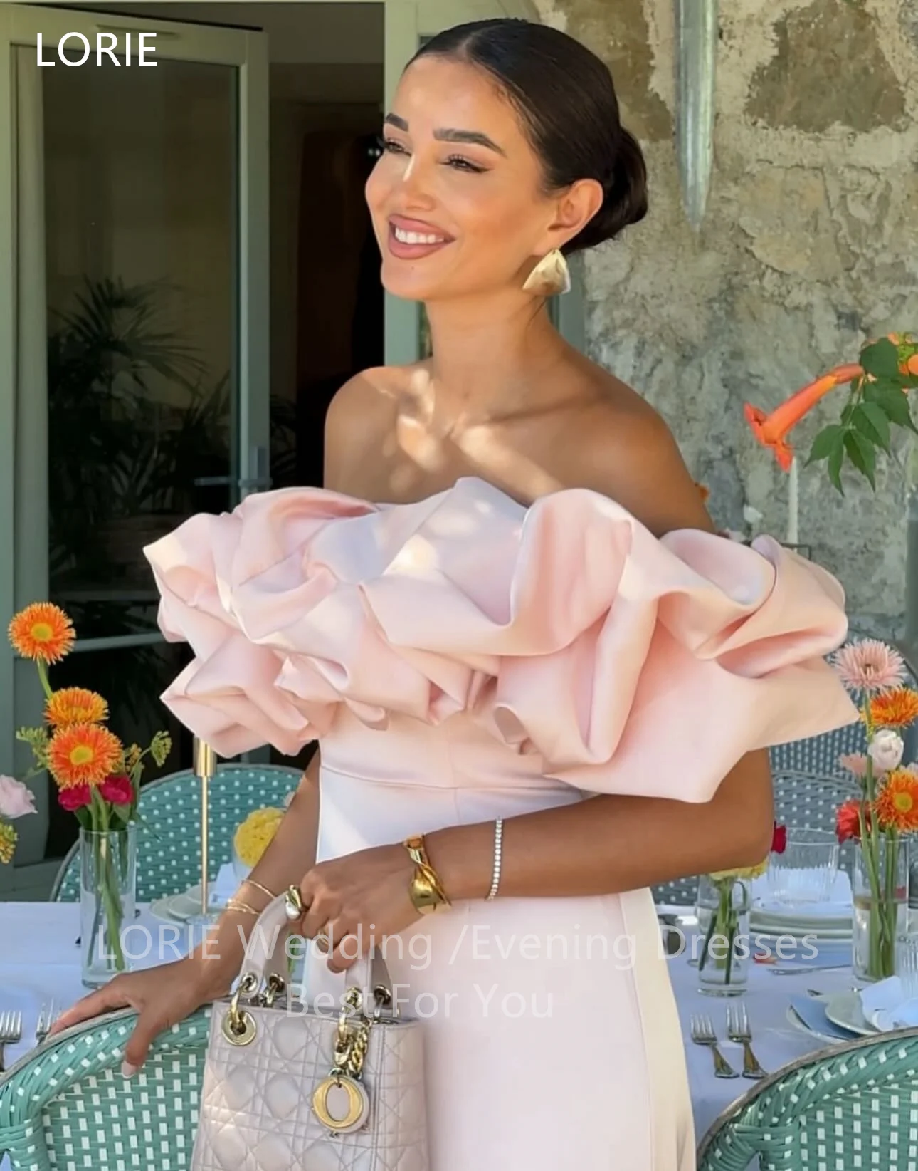 LORIE elegante satijnen feestjurken uit de schouder mouwloze avondjurk a-lijn formele gelegenheden galajurk op maat