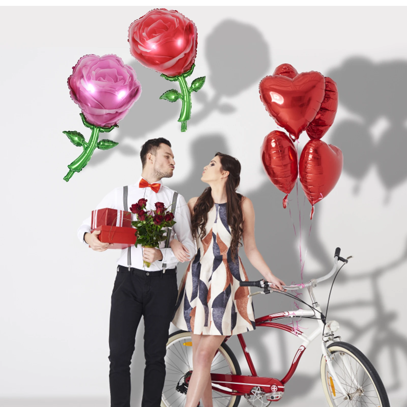 

4pcs Foil Balloons Red Flower Shape Party Decorations Birthday Party Balloon for Valentines Day Birthday Wedding