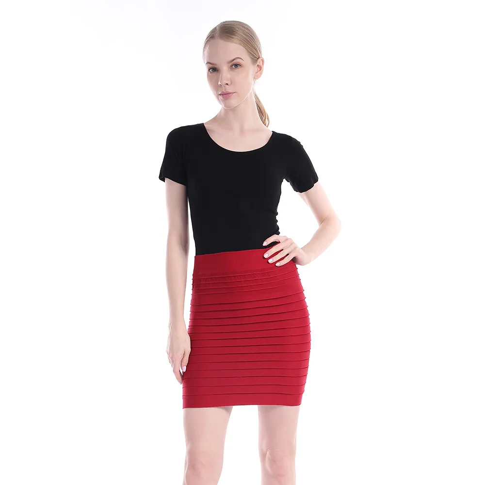 Elastic Pleated Skirt High Waist Bodycon Mini Skirt Business Office Cheap Short Pencil Skirts Solid Color Pink Black Blue Hot