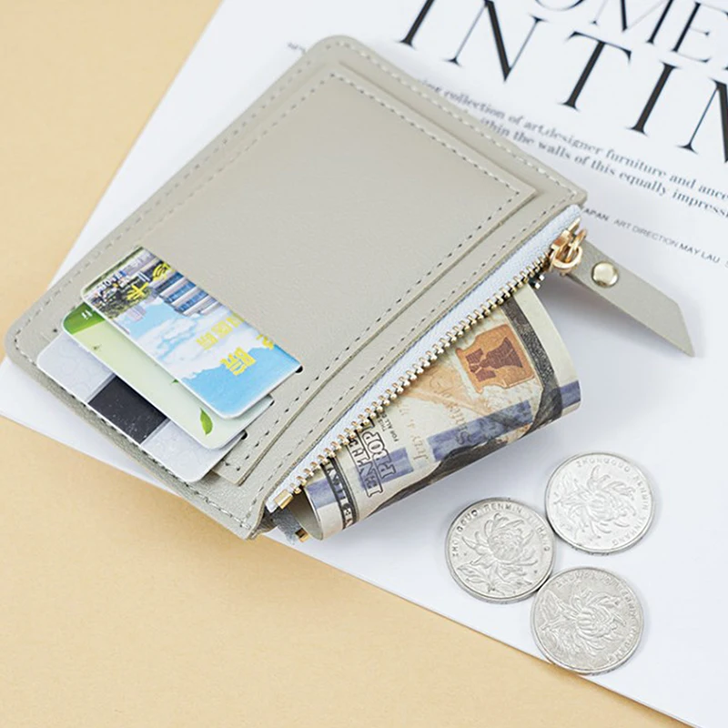 Leather Female Purse Women Simple Wallets Mini zipper Solid Multi-Cards Holder Coin Short Wallets Slim Small Wallet Zipper Hasp