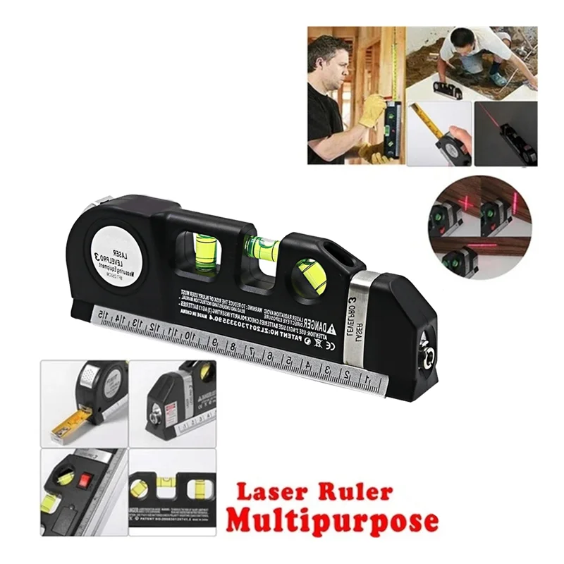 Laser Multifunctional Level Laser Spirit Level Metric Rulers Laser Straight Line Horizon (1 Pcs,Black)-AT36