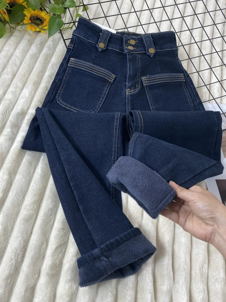 

Стильные женские джинсы-шаровары на флисовой подкладке, зимние, теплые, утягивающие, с интегрированным вельветом, укороченные, для фигуры типа «груша»