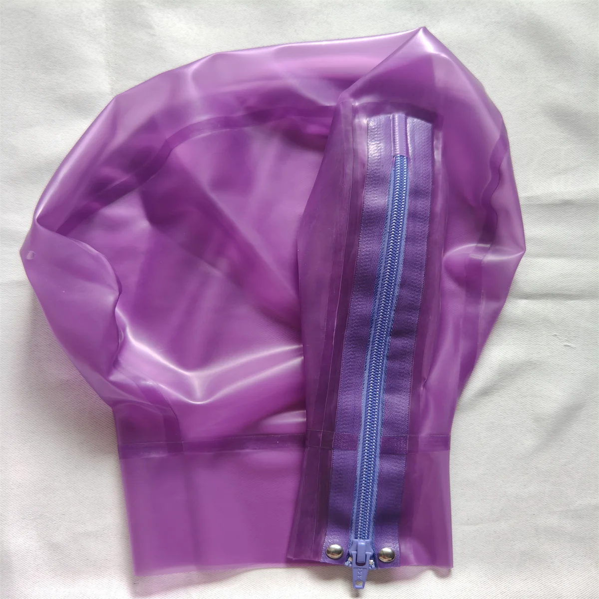 Latex Mask Transparent Purple Fetish Rubber Hoods with Breathing Hole Sexy Headgear Handmade Women Halloween Cosplay Costumes