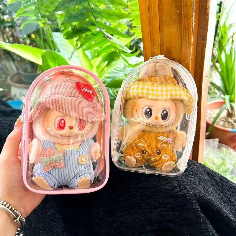 

Transparent Protector Case Organizer Box Lapubu Dolls Outdoor Colorful Display Bag With Keychain Doll Accessories