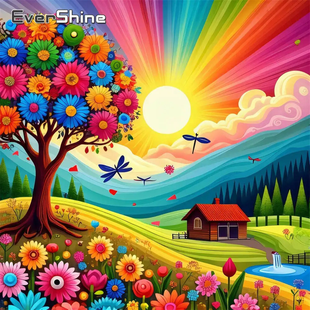 Evershine Diamant-Gemälde, Gänseblümchen, bunt, Acryl, Bastelbedarf, Diamant-Mosaik, DIY-Stickerei, Kindergeschenk