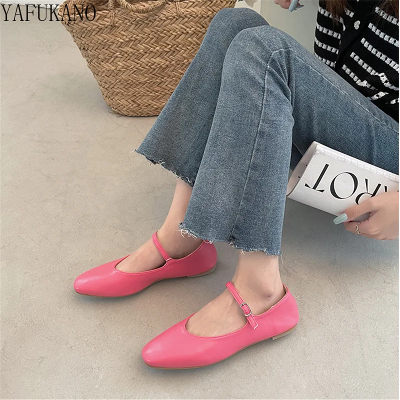 Soft Bottom Girl Flat Shoes Simple Retro Square Toe Fairy Style Gentle Single Shoes Buckle Strap Small Leather Shoes 5 Colors