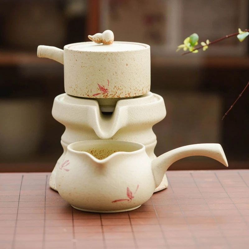 Flint Red Orchid Ceramic Automatic Tea Maker Household Kung Fu Tea Set High-end Lazy Tea Making Artifact