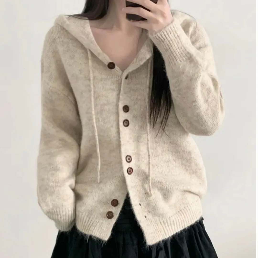 

Шикарная женская вязаная длинная толстовка с капюшоном Све, мягкая, свободная, милая, осенне-зимняя, Новое поступление, удобный модный женский топ