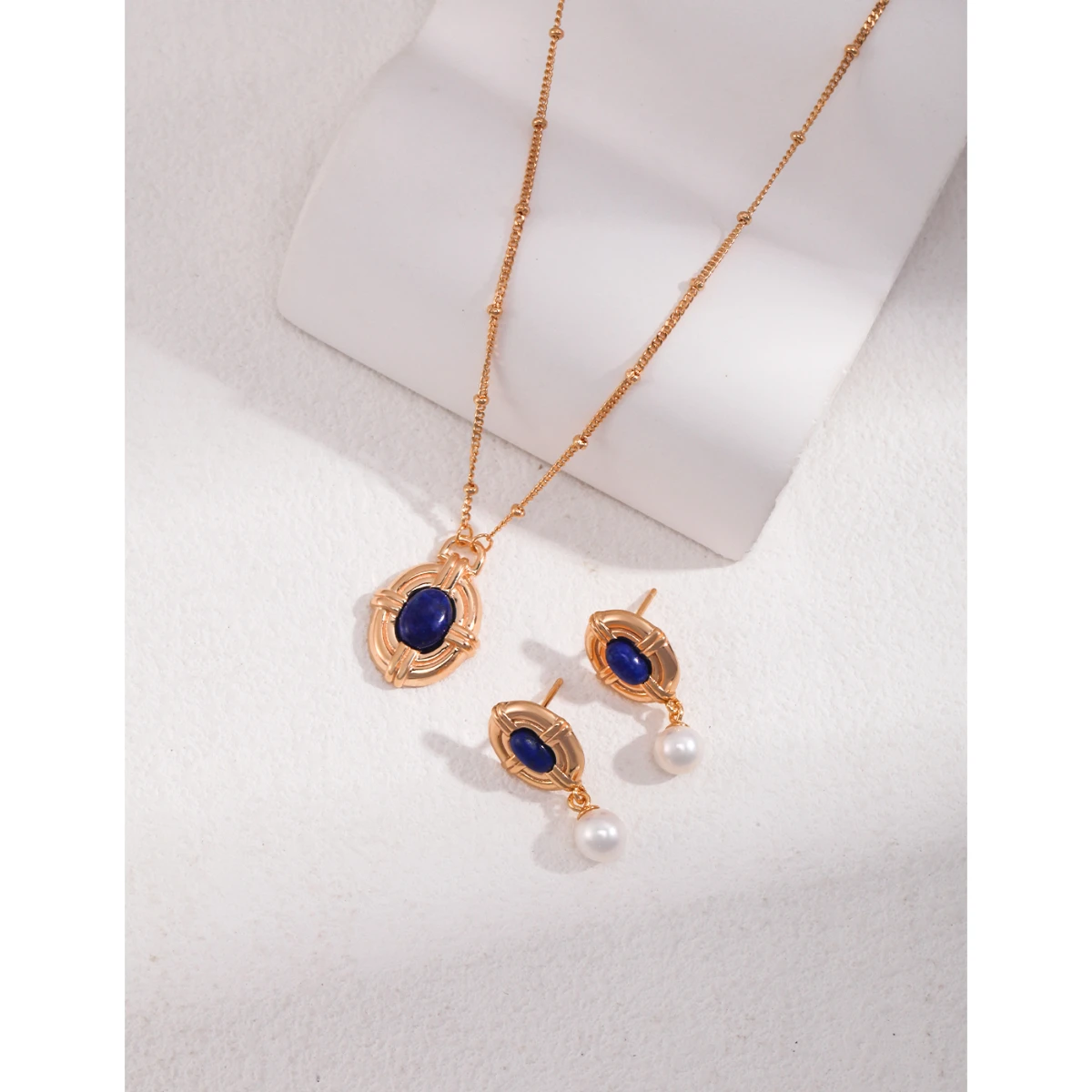 S925 sterling silver plated with 18k gold | lapis lazuli necklace chain length 40+6CM 100360