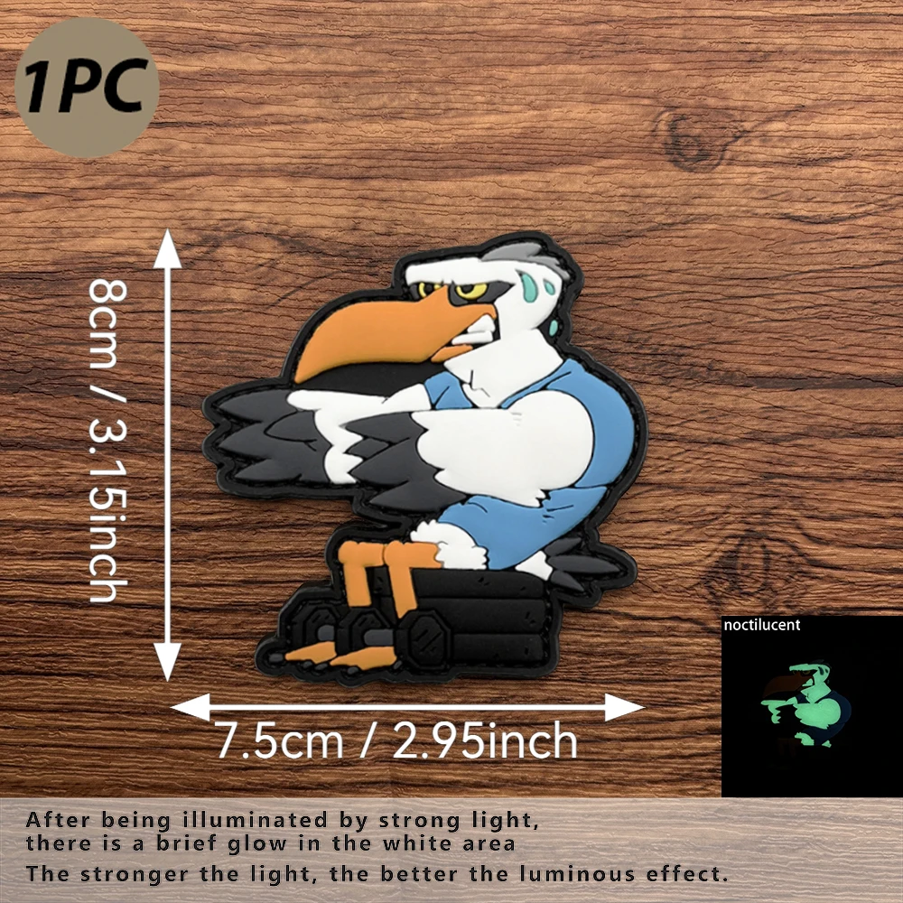 Cartoon Fitness Raptor Alien-Shaped Pattern 2D Flat Pvc Material with Built-In Glow-In-The-Dark Effect, Velcro Patch with Free Backing, Seven Different Seagull Designs Available, 1 Piece, Layered Detailing of Fitness Movements, Black Border, Waterproof and Wear-Resistant, Fun Tactical Badge for Enthusiasts, Collectible Display Desktop Decoration view 2