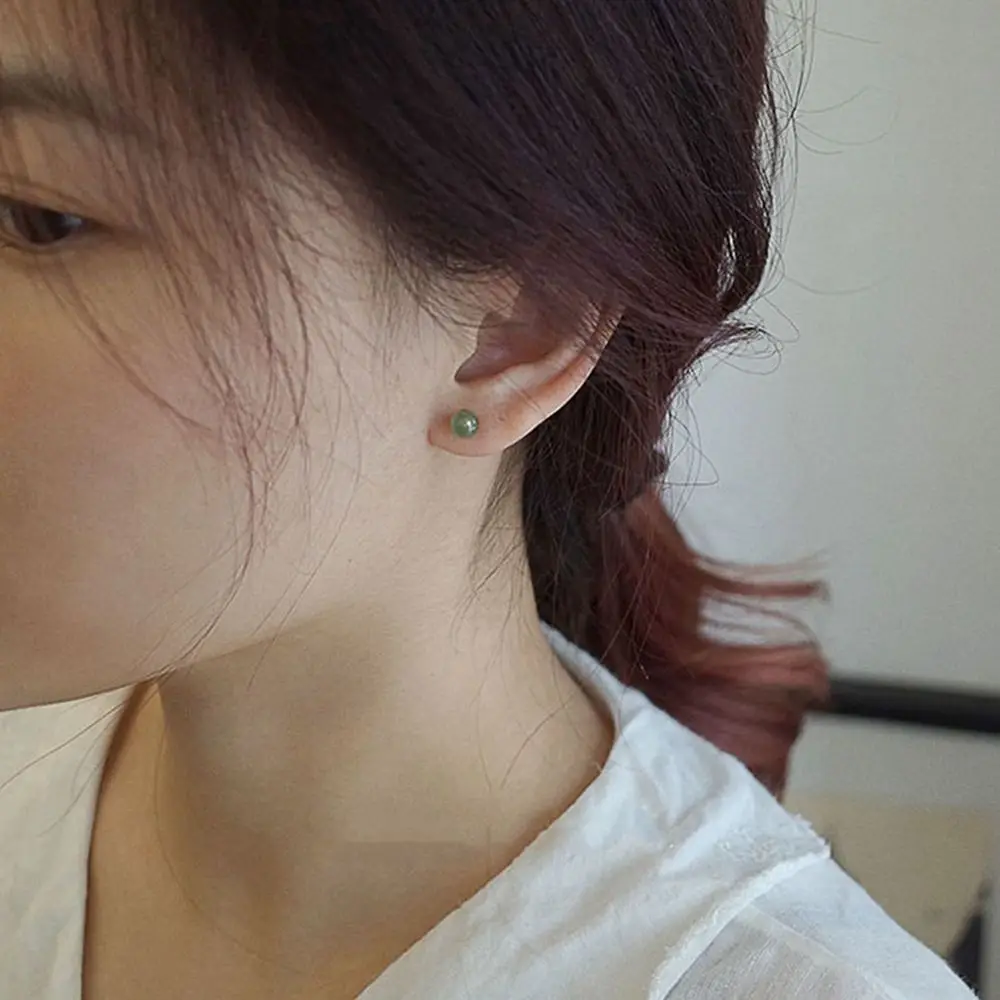 Style Jewelry Minimalist Earrings Mini Earrings Hetian Jade Earrings Bead Stud Earrings Female Earrings Korean Style Earrings