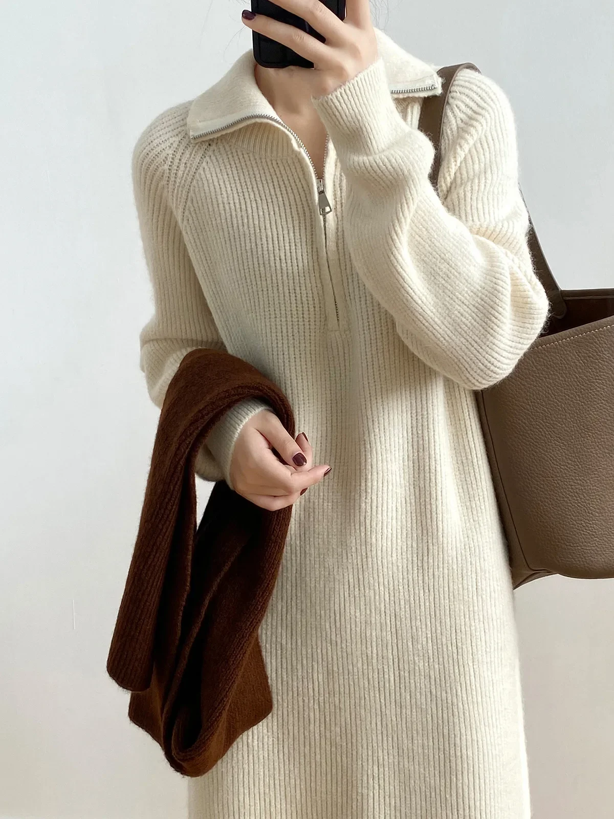 2024 Autumn Winter Long Sweater Dress Women Staight Knitting Dress Polo Neck Dress Female Sweater Autumn Warm Female F300