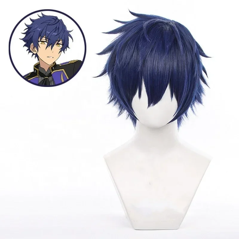 

Ensemble Stars Cosplay 35cm Short Dark Blue Bobo Sazanami Jun Wig Synthetic Anime Heat Resistant Cosplay Wig