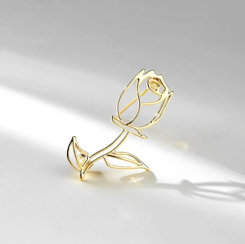 Fashion Hollow Metal Alloy Rose Brooches For Women Simple Design Clothing Coat Jewelry Party Accessories Gifts