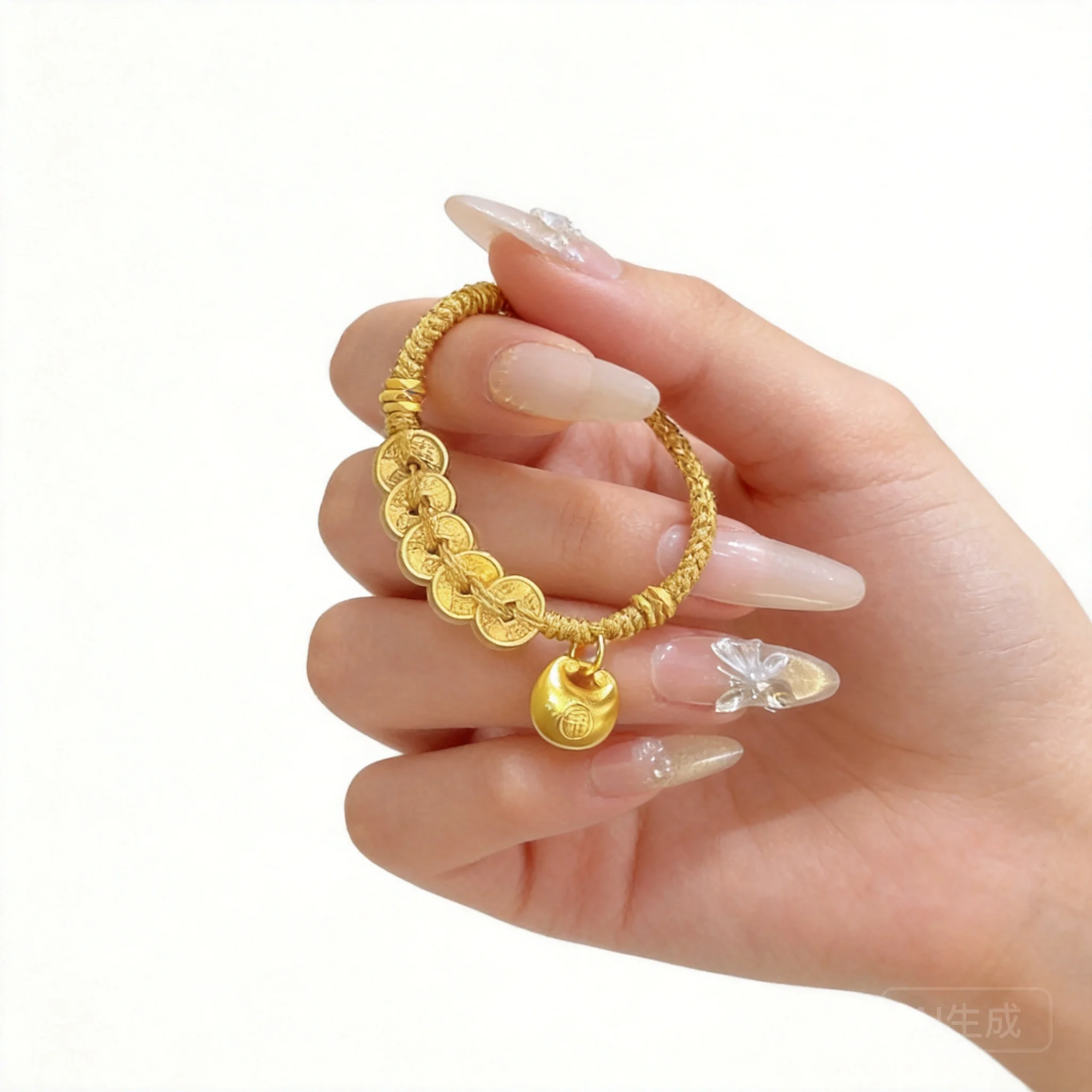 

24k Gold Plated Chinese Style Five Emperor Coins Lucky Gourd Bracelet Handwoven Fortune Blessing Good Luck Wealth Attracting Adj