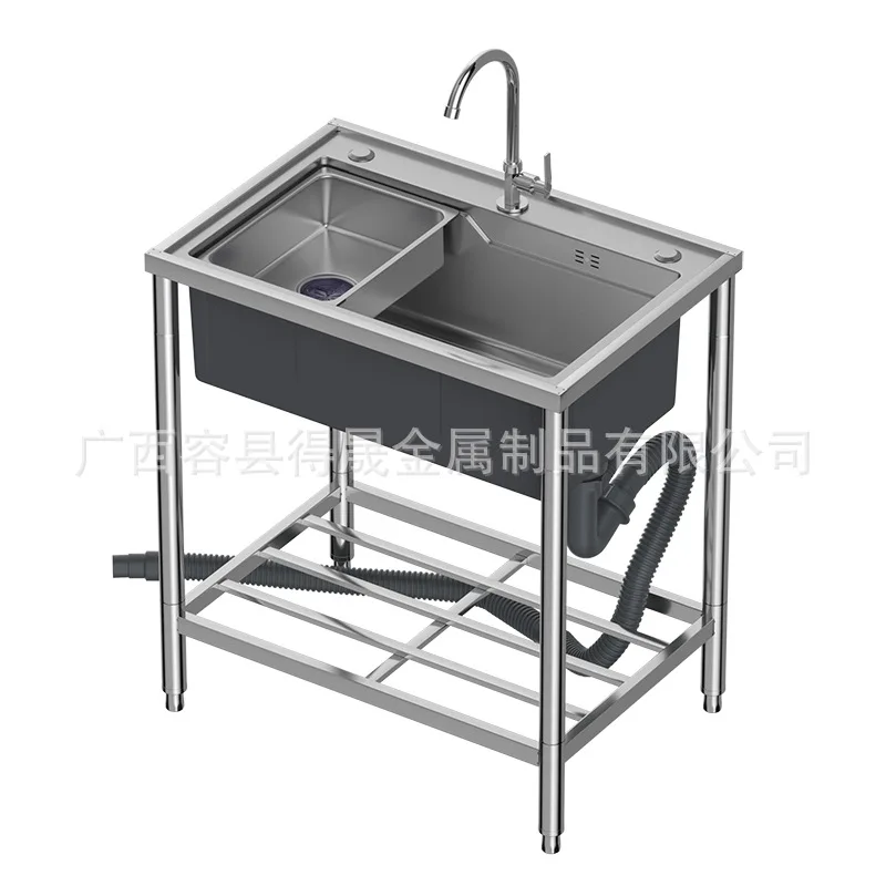 

Stainless Steel Utility Sink Adjustable Stand Hand-Made Basin Sink Rust Proof Single Bowl Sink Set with Hoses & Drain Kit