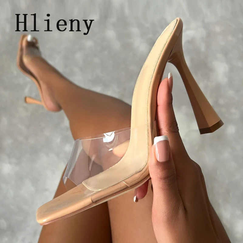Hlieny الصيف موضة مثير بولي كلوريد الفينيل شفافة المفتوحة تو النساء النعال ساحة تو رقيقة عالية الكعب مأدبة أحذية نسائية