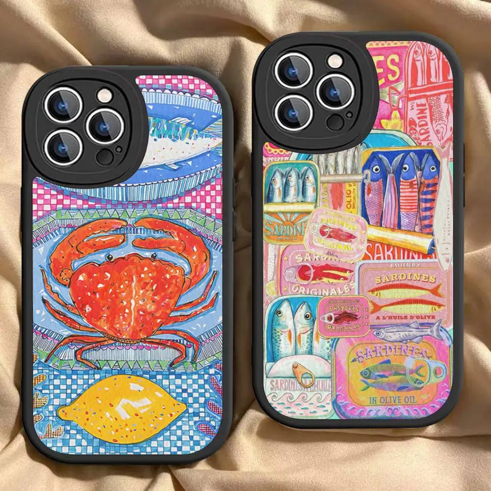 

Sardines Fish Art Phone Cover For IPhone 16 15 14 13 12 11 Pro Max Plus Leather Soft Case