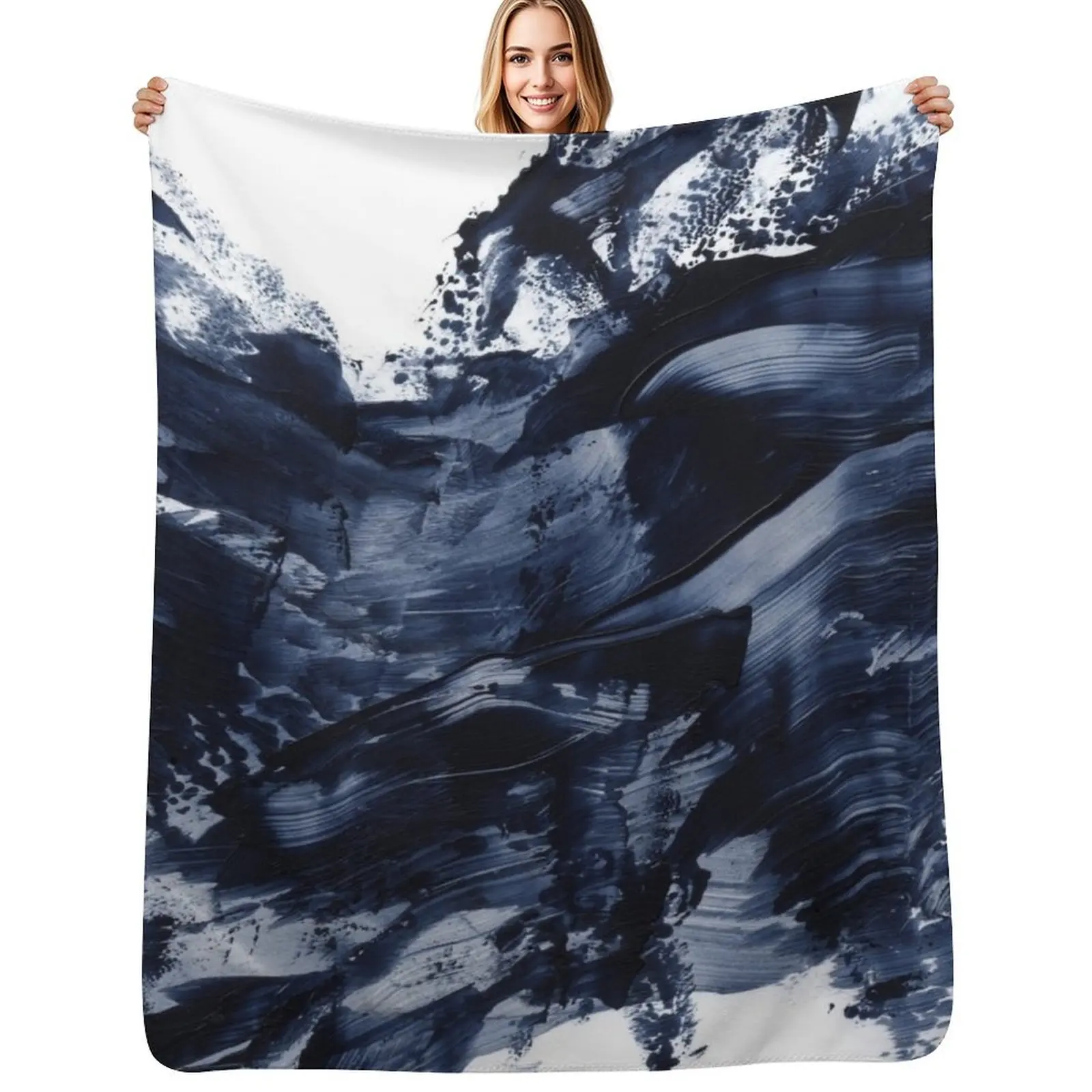 

Dark Navy Gray Acrylic Abstract Painting Throw Blanket Foldable Soft Warm Blanket for Outdoor Use