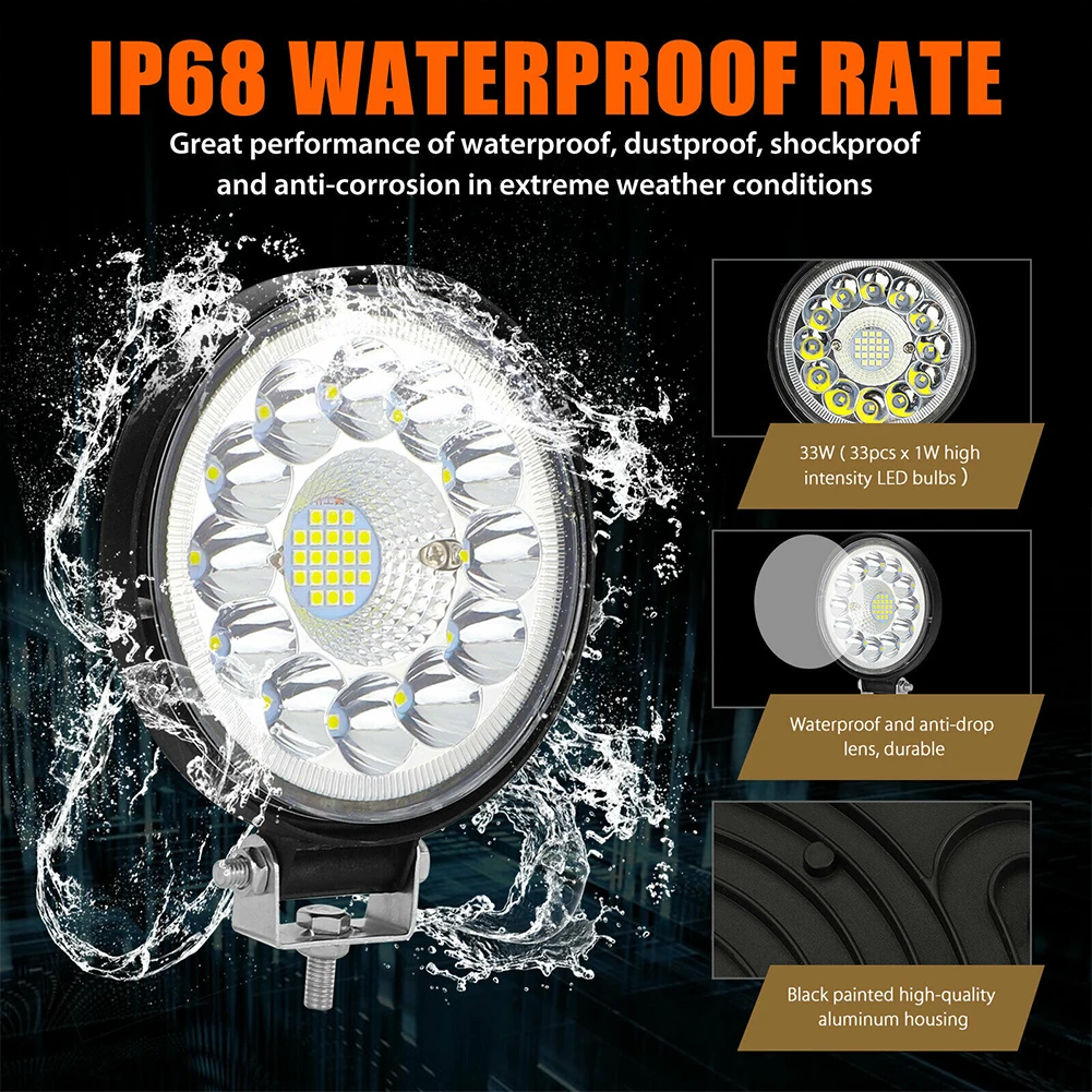 2 Pcs 4.5-inch 99w Car Led Work Light 9v-36v Truck Headlight Round Spotlight Waterproof Lamp Modified Accessories