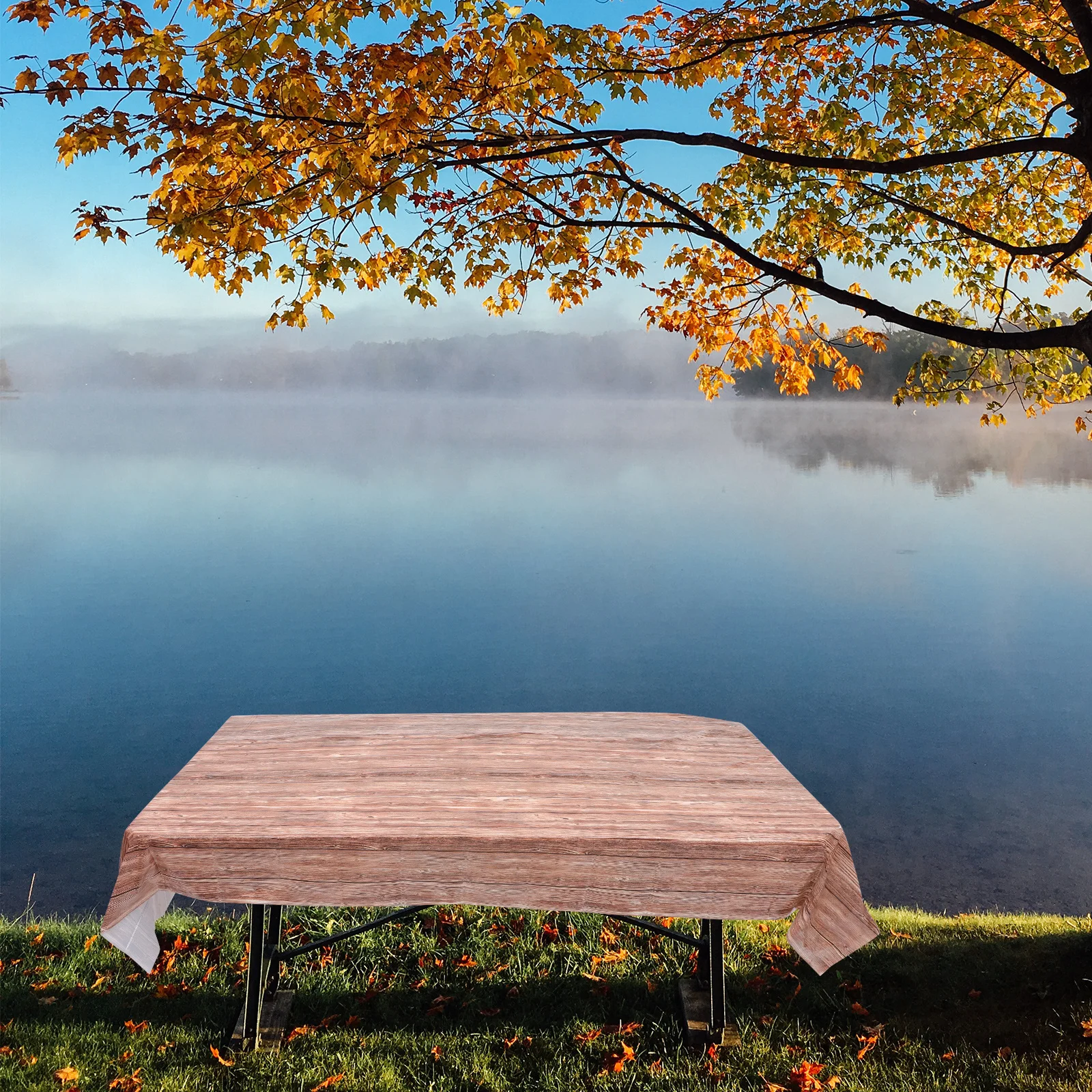 

4Pcs Wood Grain Tablecloth Vintage Farmhouse Decorative Table Runner Waterproof Pe Table Cover for Party Wedding Birthday