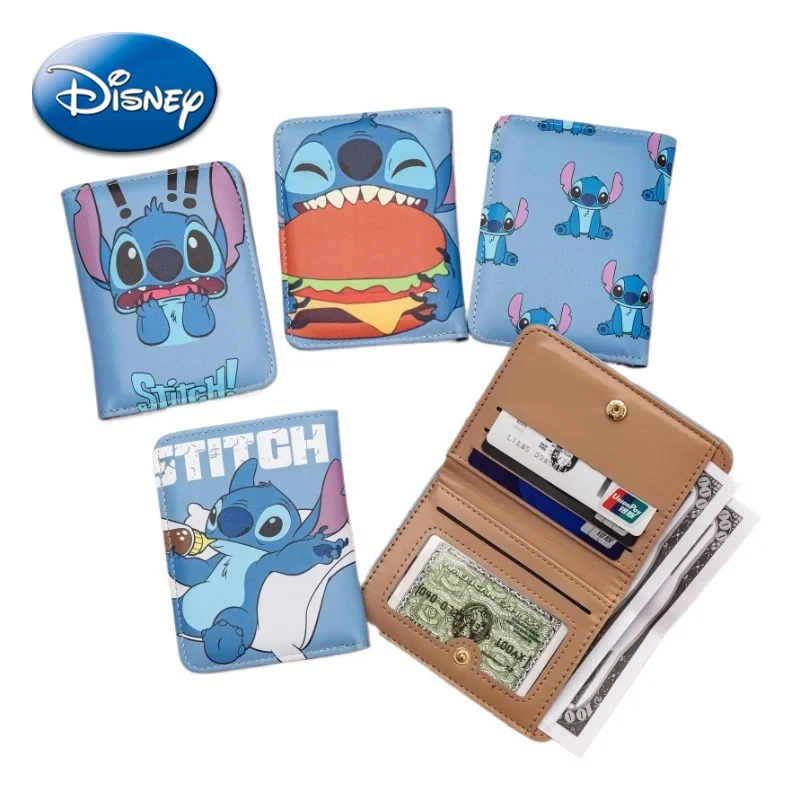 

Disney Stitch Wallet Cartoon Cute Figure PU Short Student Male Female Card Bag Change Storage Commuter Portable Birthday Gift