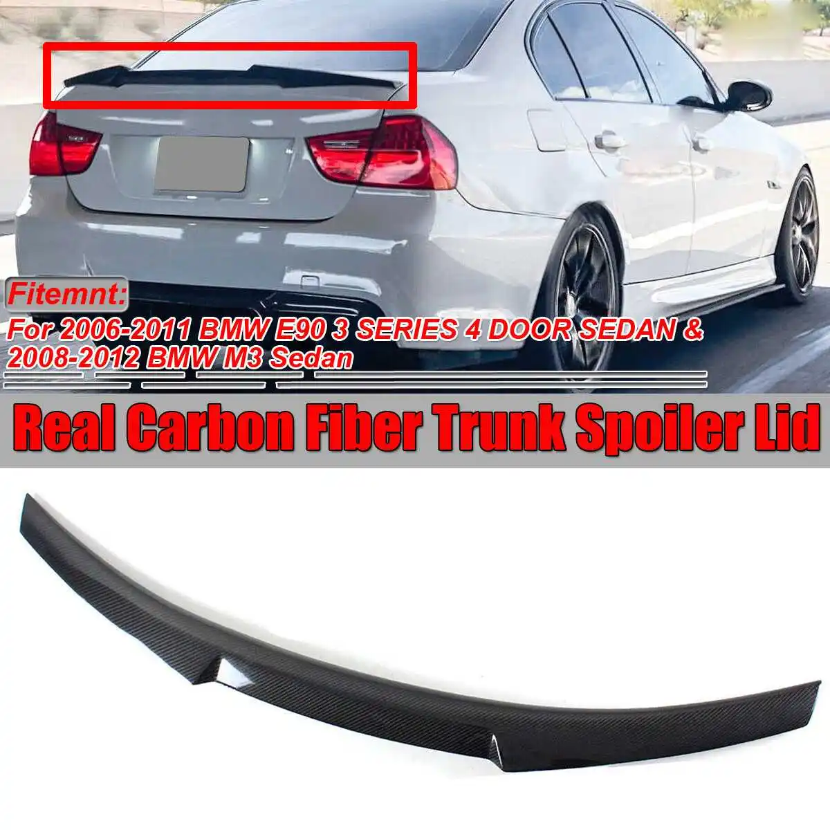 M4 Style Car Rear Trunk Spoiler Lip For BMW E90 3 SERIES 4 DOOR SEDAN 2006-2011 M3 Sedan 2008-2012 Carbon Fiber Rear Spoiler