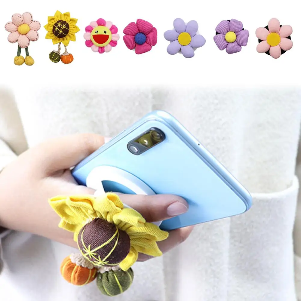 Hot Trend New Sunflower Mobile Phone Holder Creative Diy Back Adhesive Strip Finger Buckle Lipstick Holder For Women Gift O2Y6