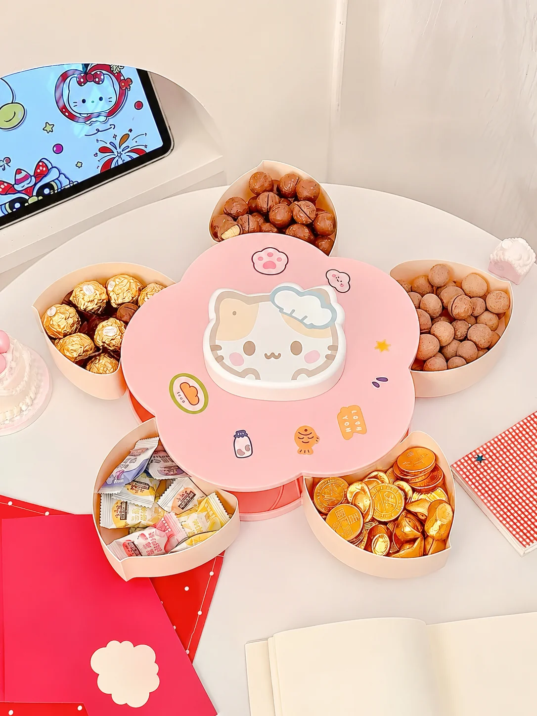 回転式のかわいい漫画柄の仕切り付きスナック収納トレイ、食品グ - Food Snacks Items のレビューと価格