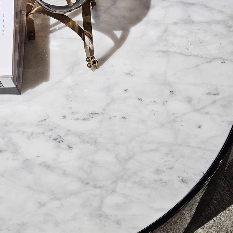 yj21 Italian modern minimalist natural marble round black coffee table piano paint light luxury high sense